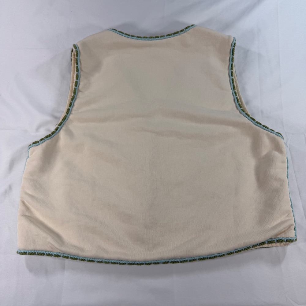 Zara Ecru Women Embroidered Floral Mirror Vest Cream Green Blue Cotton NWT Large - Picture 3 of 12